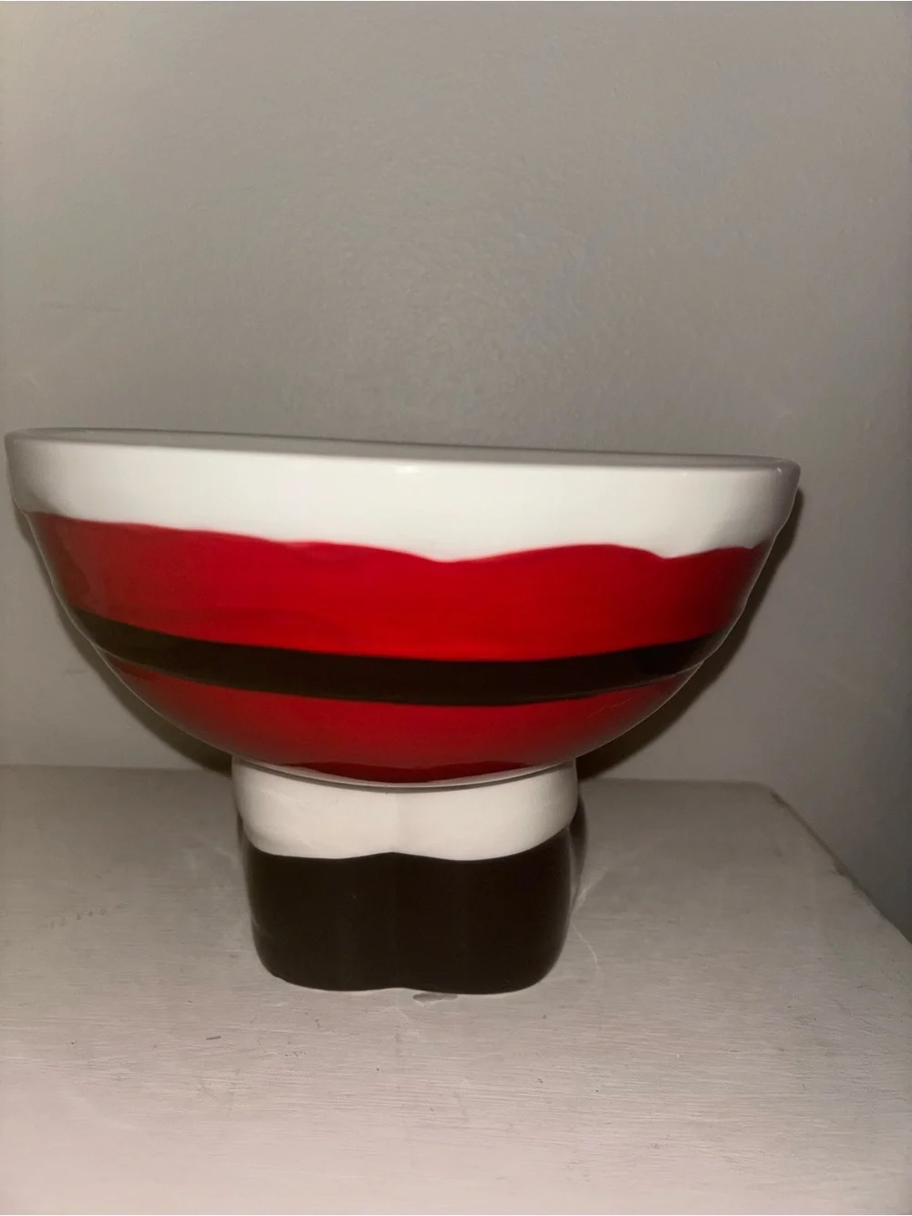 Sleigh Bell Bistro Red Ceramic Pedestal Bowl with Black Trim